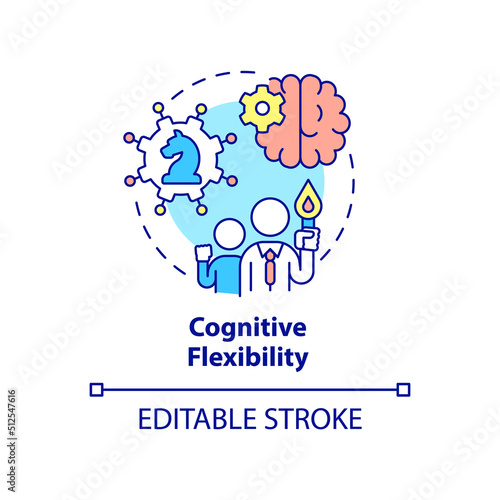 Cognitive flexibility concept icon. Mental ability to adjust. Leader flexibility type abstract idea thin line illustration. Isolated outline drawing. Editable stroke. Arial, Myriad Pro-Bold fonts used