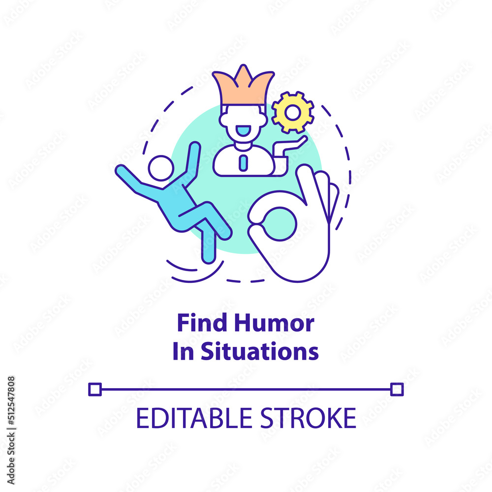 Fototapeta premium Find humor in situations concept icon. Witty banter. Dealing with change abstract idea thin line illustration. Isolated outline drawing. Editable stroke. Arial, Myriad Pro-Bold fonts used
