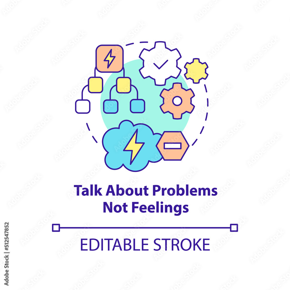 Talk about problems not feelings concept icon. Dealing with change abstract idea thin line illustration. Isolated outline drawing. Editable stroke. Arial, Myriad Pro-Bold fonts used Talk about problems not feelings concept icon. Dealing with change abstract idea thin line illustration. Isolated outline drawing. Editable stroke. Arial, Myriad Pro-Bold fonts used
