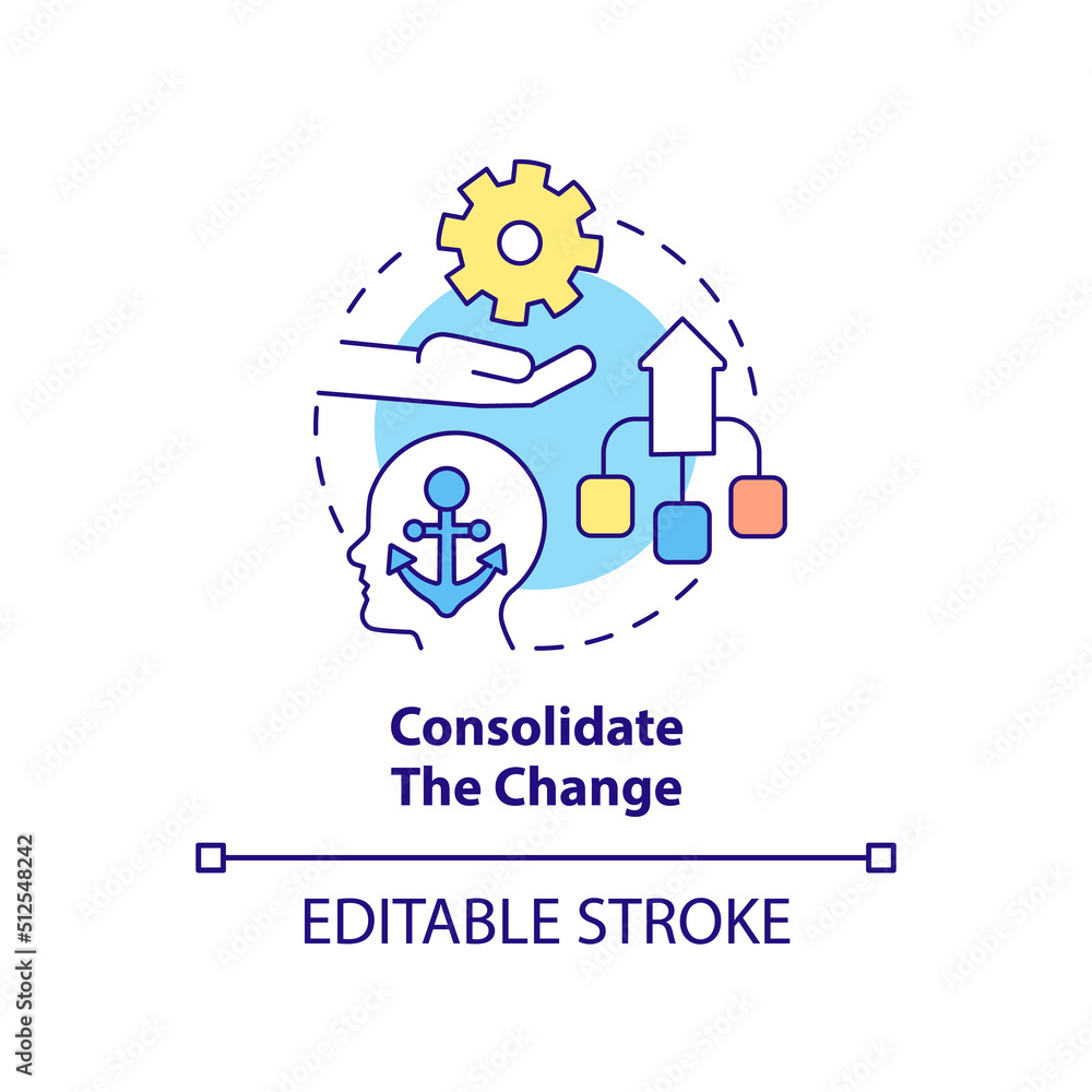 Consolidate change concept icon. Adopting new identity. Adaptation to complex change abstract idea thin line illustration. Isolated outline drawing. Editable stroke. Arial, Myriad Pro-Bold fonts used