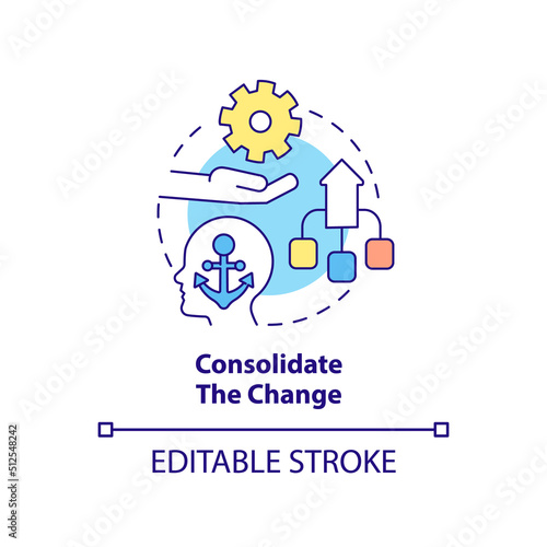 Consolidate change concept icon. Adopting new identity. Adaptation to complex change abstract idea thin line illustration. Isolated outline drawing. Editable stroke. Arial, Myriad Pro-Bold fonts used