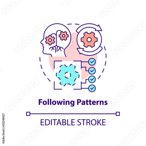 Following patterns concept icon. Repetitive actions. Resisting changes reason abstract idea thin line illustration. Isolated outline drawing. Editable stroke. Arial, Myriad Pro-Bold fonts used