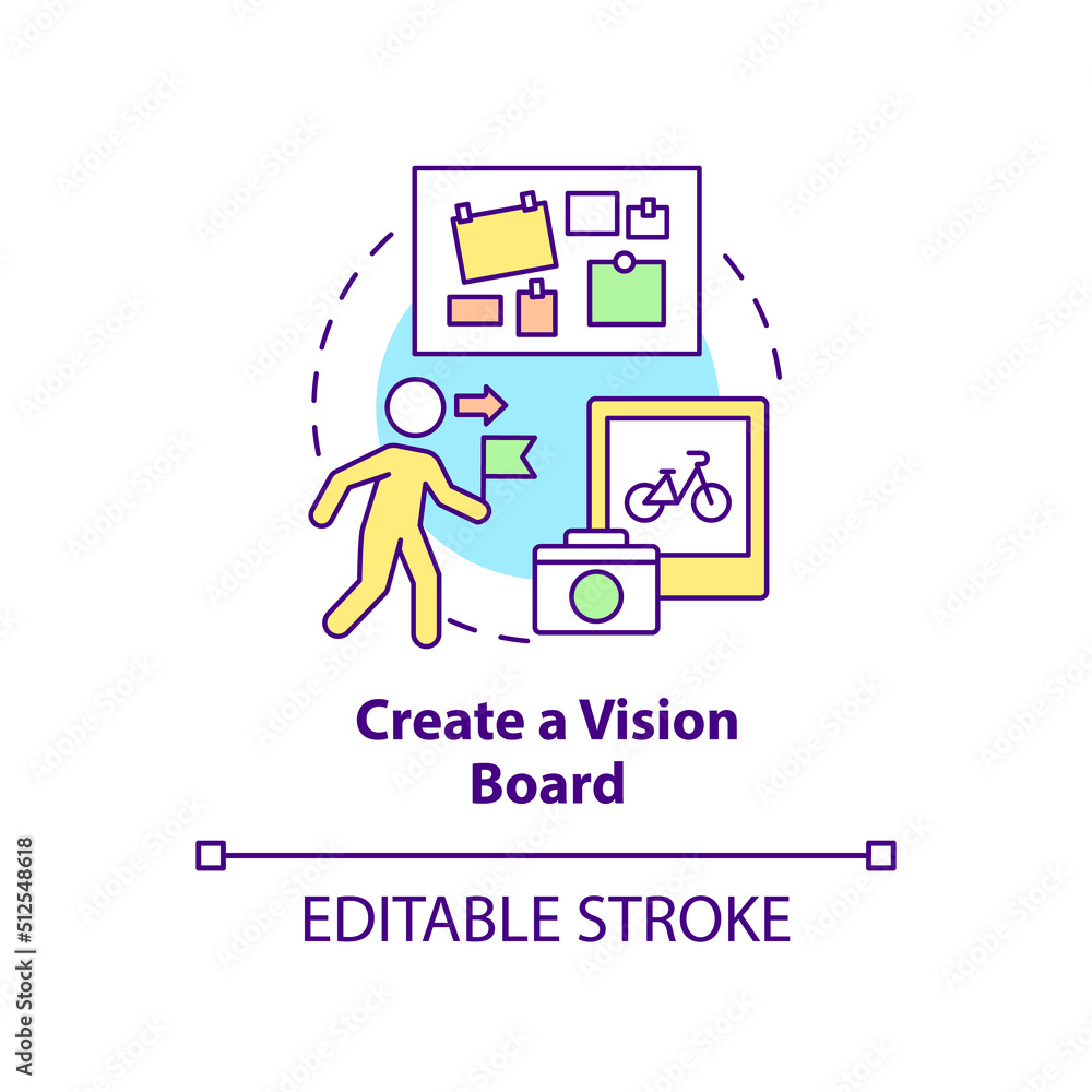 Create vision board concept icon. Goals visualization. Adaptability tip abstract idea thin line illustration. Isolated outline drawing. Editable stroke. Arial, Myriad Pro-Bold fonts used