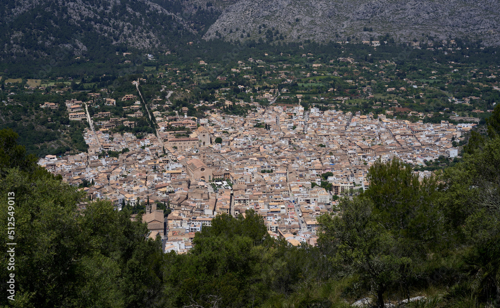 Pollença seen from Puig de María. Town of enormous beauty and streets full of history. Majorca Spain