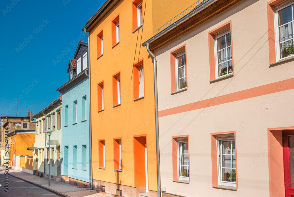 Colorful houses in historic city Lutherstadt Eisleben, Germany