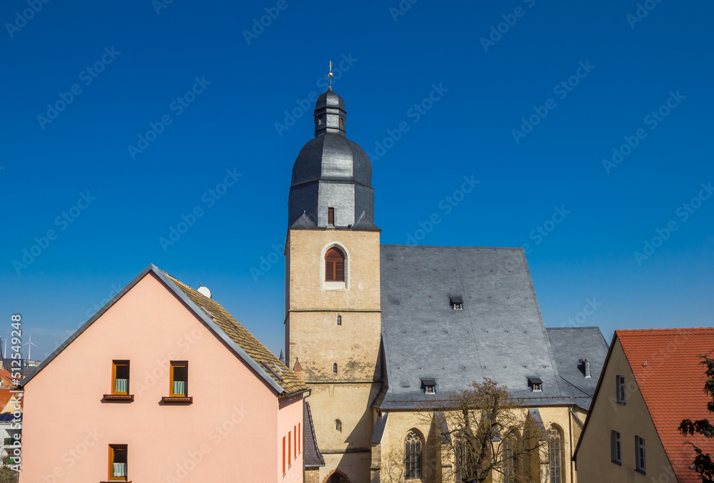 Tower of the historic St. Petri-Pauli church in Eisleben, Germany