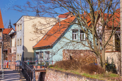Colorful houses at the Bose Sieben stream in Eisleben, Germany photo