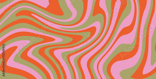 Wavy Swirl Groovy Pattern. Seventies Style, Hippie Background, Psychedelic wave Wallpaper. Hand Drawn flat Vector Illustration