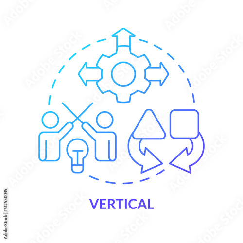 Vertical business merger blue gradient concept icon. Different stages integration. Type of merger abstract idea thin line illustration. Isolated outline drawing. Myriad Pro-Bold fonts used