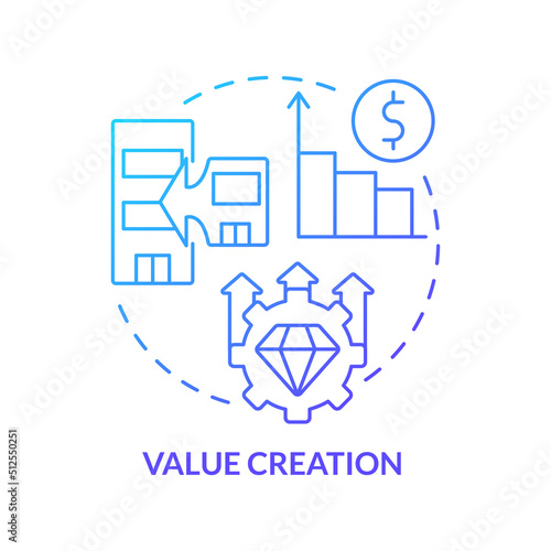 Value creation blue gradient concept icon. Cost and revenue synergy. Motive for business merger abstract idea thin line illustration. Isolated outline drawing. Myriad Pro-Bold fonts used