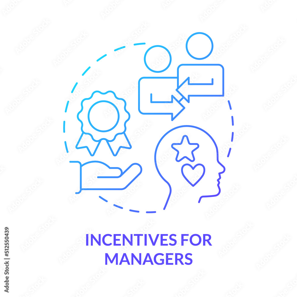 Incentives for managers blue gradient concept icon. Personal career goals. Motive for merger abstract idea thin line illustration. Isolated outline drawing. Myriad Pro-Bold fonts used Incentives for managers blue gradient concept icon. Personal career goals. Motive for merger abstract idea thin line illustration. Isolated outline drawing. Myriad Pro-Bold fonts used