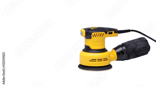 yellow orbital sander isolated white background