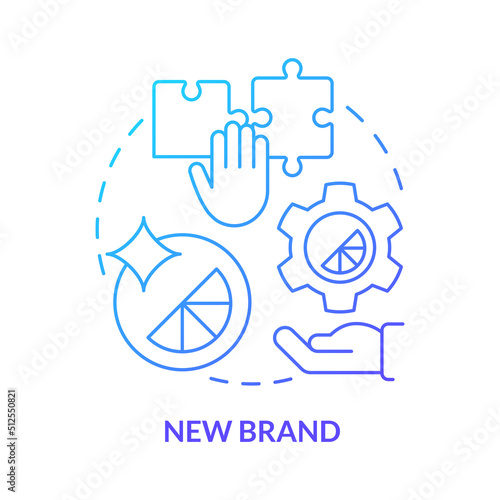 New brand blue gradient concept icon. Create and build company. Brand consolidation strategy abstract idea thin line illustration. Isolated outline drawing. Myriad Pro-Bold fonts used