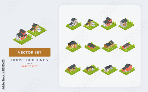Isometric 3d private home, house buildings and cottages set vector isometric fully editable eps 10. 