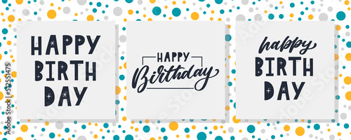 Happy Birthday lettering text banner, black color. Vector illustration.