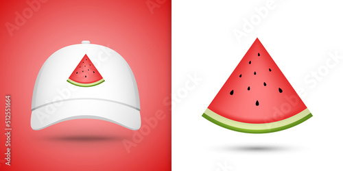 Watermelon on white baseball cap. Vector illustration