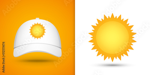 Sun on white baseball cap. Vector illustration