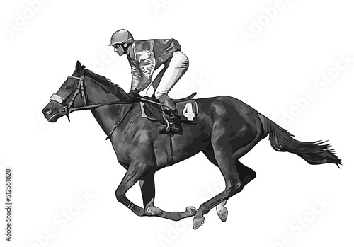jockey riding race horse - realistic vector illustration © Bokica