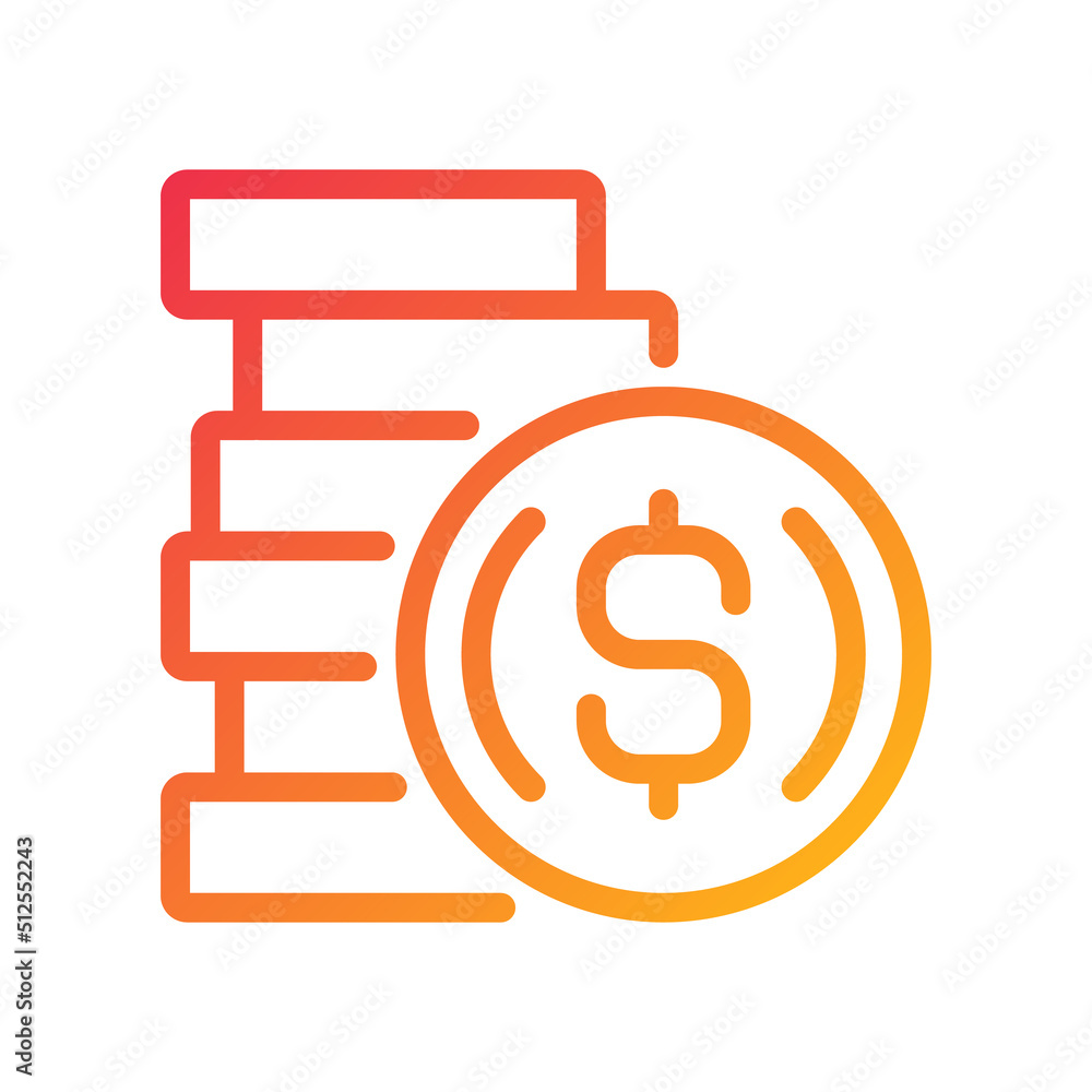 Coins pixel perfect gradient linear vector icon. Cash form. Piece of metal. Foreign exchange. Disc shaped money. Thin line color symbol. Modern style pictogram. Vector isolated outline drawing Coins pixel perfect gradient linear vector icon. Cash form. Piece of metal. Foreign exchange. Disc shaped money. Thin line color symbol. Modern style pictogram. Vector isolated outline drawing