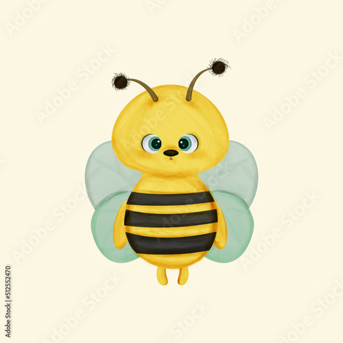 Illustration of a little bee. Yellow insect with wings. Drawing of a bee for a children's room print or fabric. 