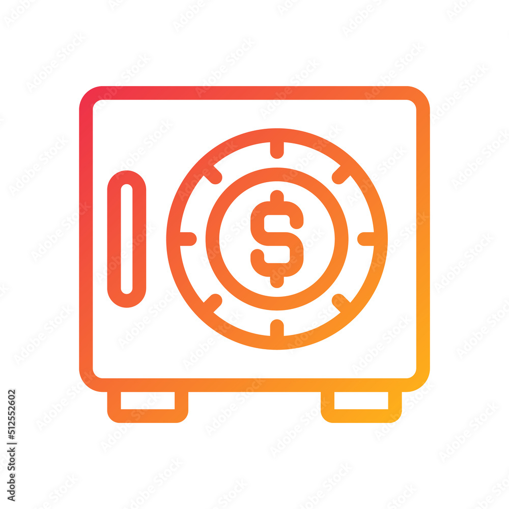 Safe pixel perfect gradient linear vector icon. Cash box. Secure container for storing money. Storage space. Thin line color symbol. Modern style pictogram. Vector isolated outline drawing Safe pixel perfect gradient linear vector icon. Cash box. Secure container for storing money. Storage space. Thin line color symbol. Modern style pictogram. Vector isolated outline drawing