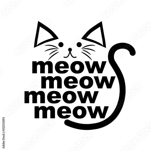 Cute black text meow cat logo flat vector icon design.