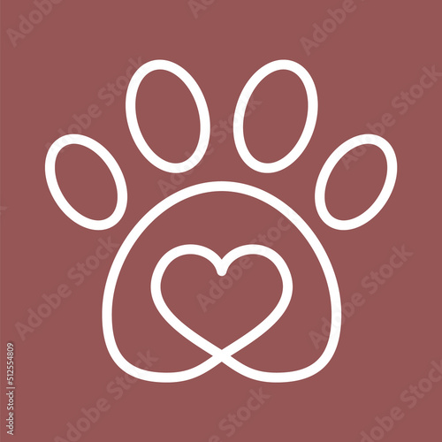 Paw heart line icon. Animal care concept. Pet love idea. Veterinary clinic logo template. Pet shop business sign. Adopt a dog or a cat. Animal rescue symbol. Vector illustration, flat, clip art.    