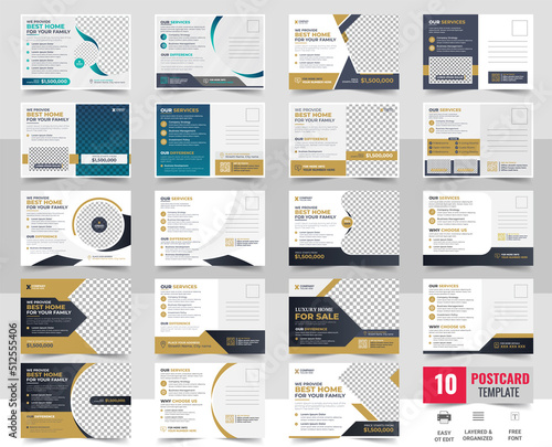 Real Estate Postcard Vector Template , Modern & Elegant Postcard Template For Home Sale