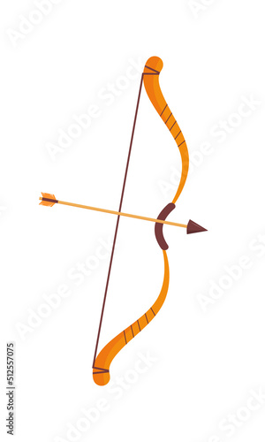 Bow and arrows semi flat color vector object. Full sized item on white. Medieval weapon. Ancient greek symbol. Simple cartoon style illustration for web graphic design and animation