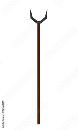 Bident semi flat color vector object. Hades weapon. Full sized item on white. Pitchfork-like spear. Ancient greek mythology. Simple cartoon style illustration for web graphic design and animation