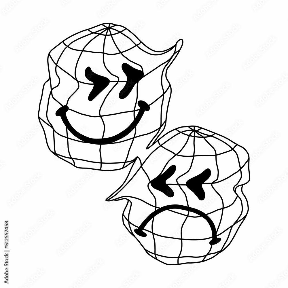 Stylized Image Of Two Planets With Happy And Sad Face.Drawing In A Linear  Style.Vector Illustration.Black Elements On A White Background.Modern  Typography Design Perfect For Tattoo,Poster,T Shirt,Etc Stock Vector |  Adobe Stock