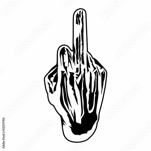 stylized image of a hand showing the middle finger.fuck off.vector illustration.black elements on a white background.modern typography design perfect for t shirt,poster,banner,bags,web design,etc