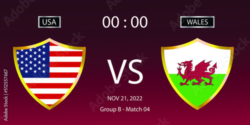 Football world cup 2022. United States vs Wales. Group stage match 04. Vector illustration. eps 10