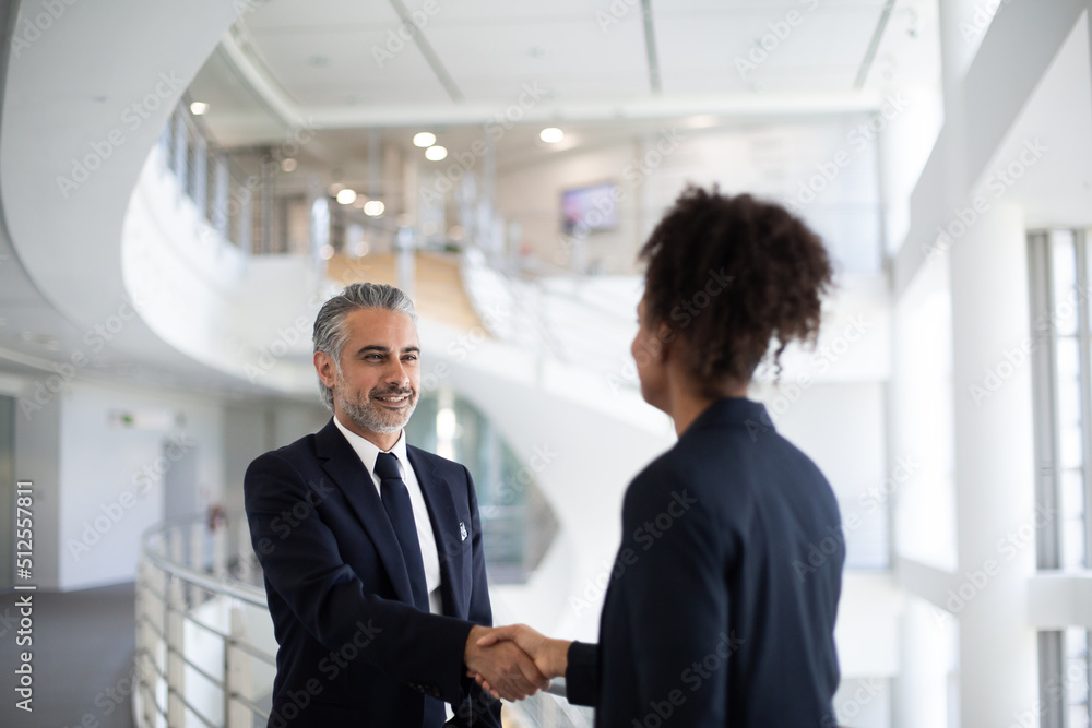 Middle Eastern businessman shaking hands with a businesswoman Middle Eastern businessman shaking hands with a businesswoman