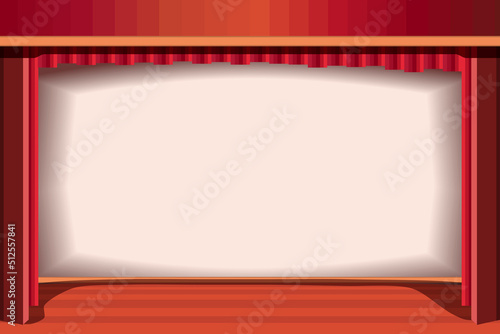 Theater stage with red curtains. Vector illustration