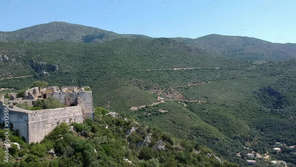 Aerial view of Ali Pascha castle overloking the entire bay of Parga, Epirus Greece Aerial view of Ali Pascha castle overloking the entire bay of Parga, Epirus Greece