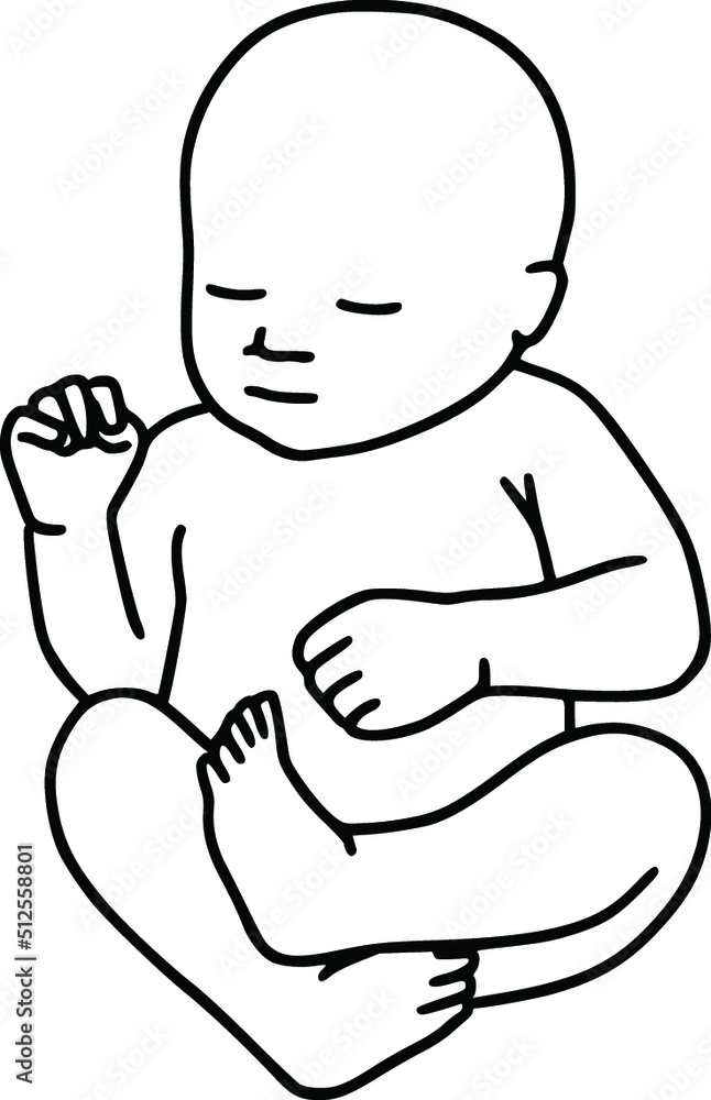 Line art drawing illustration of a baby. Abstract vector minimalist line drawing of small cute sleeping baby.