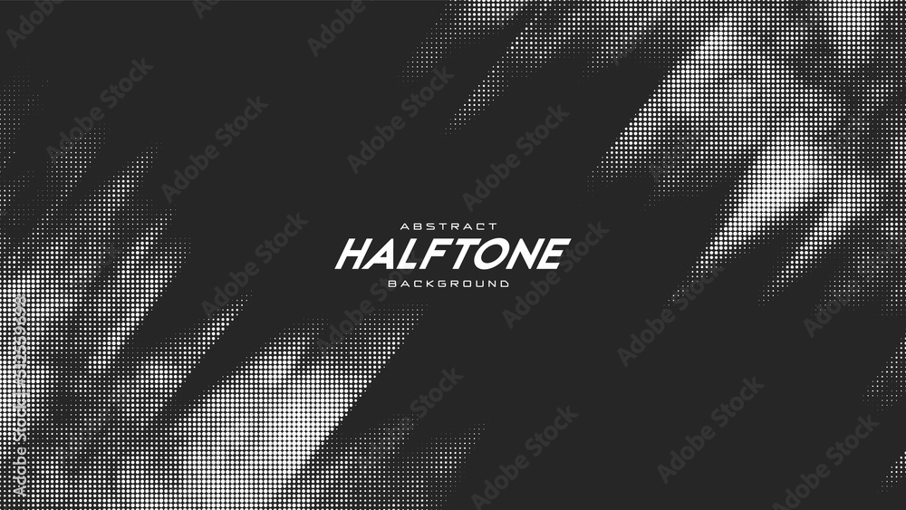 Abstract vector torn monochrome halftone background. Scrathed dotted texture element. Diagonal composition