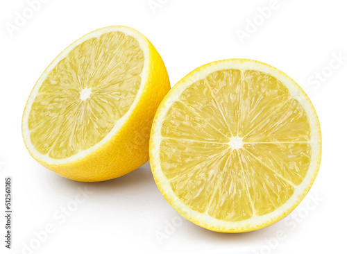 Two delicious lemon halves, isolated on white background