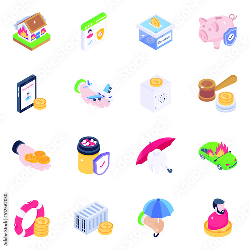 Pack of Insurance Policy Isometric Icons 