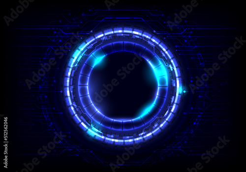 Futuristic Sci-Fi glowing wings HUD circle element on dark hi-tech background. Hologram particle of head-up display interface. Virtual reality technology cyberpunk. Portal and teleport circle in game