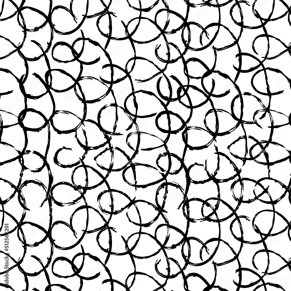 Tangled curved line seamless pattern. Handwritten doodles. Lines and shapes