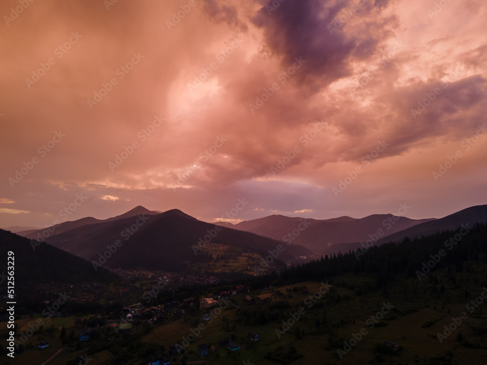 overcast sunset above mountains