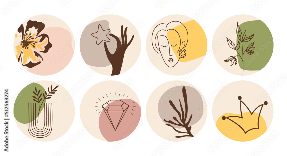 Vector set of round boho icons and emblems for social media story highlight covers. Hand-drawn trendy design templates for bloggers, designers and photographers. Vector set of round boho icons and emblems for social media story highlight covers. Hand-drawn trendy design templates for bloggers, designers and photographers.