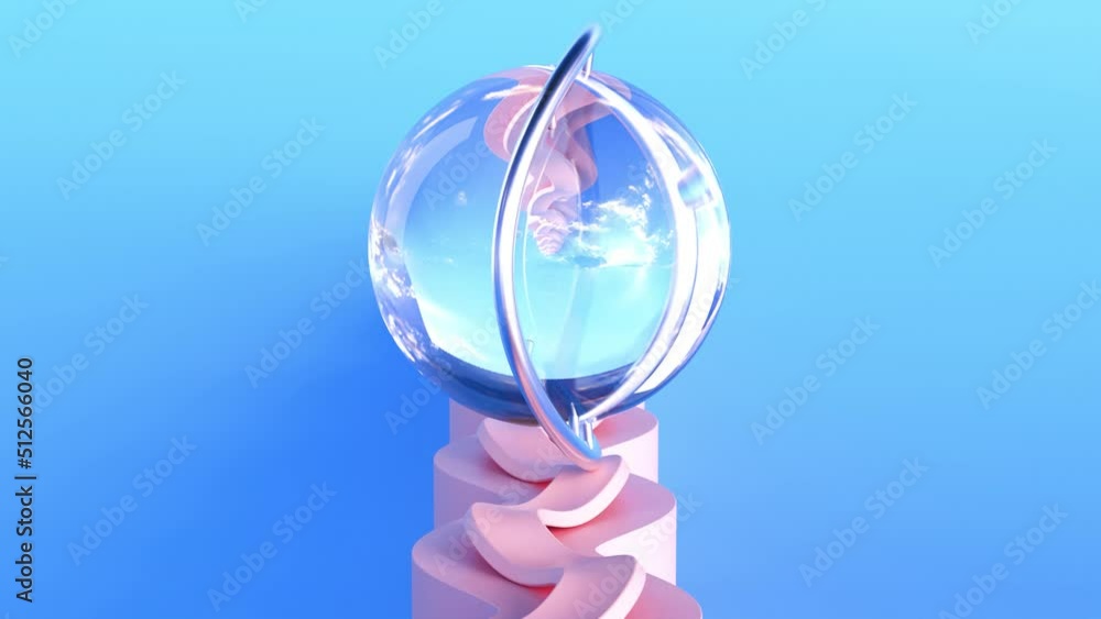 Looped glass ball with metal ring rotating on curved surface. Satisfying 3d video Looped glass ball with metal ring rotating on curved surface. Satisfying 3d video