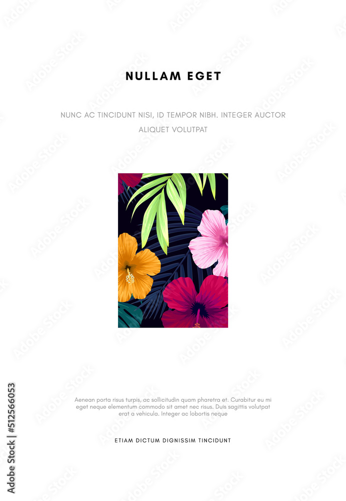 Hawaiian floral design with palm leaves and hibiscus flowers. Tropical summer vector background.