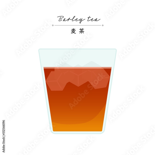 ガラスのコップに入った氷入りの冷たい麦茶 - 夏･熱中症予防のイメージ素材 - 日本語と英語の文字入り