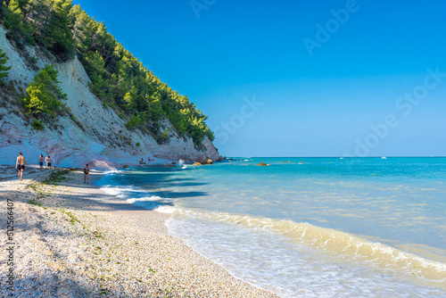 SIROLO, ITALY, 23 JULY 2021 The beautiful Sassi Neri Beach down the Conero Mount in the Marche Region
