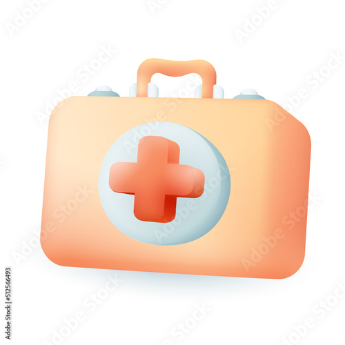 First aid kit 3D icon. Medical box 3D vector illustration on white background. Medicine, health, healthcare, treatment concept