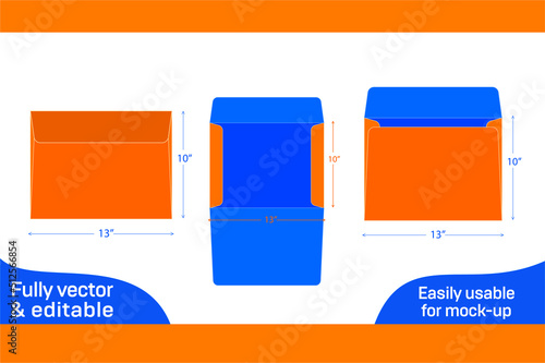 Booklet envelope 10x13 inch die cut template and 3D envelope design_3D box photo